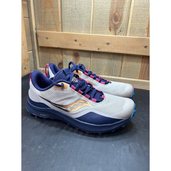 Womens Saucony Peregrine 12 Trail Running Shoes 8.5 Prospect Glass Navy/Pink - Picture 2 of 10